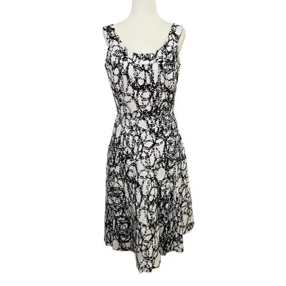 Calvin Klein Size 4 Fit & Flare Dress Sleeveless Black White Print - Picture 3 of 11